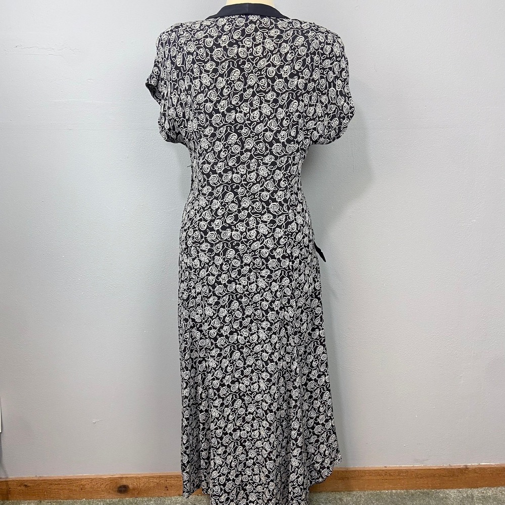 Vintage 80s 90s Laundry Shelli Segal Dress Sz 14 Black Floral Retro Swing Pinup - Picture 7 of 15
